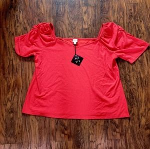 NWT AVA & VIV Red Off Shoulder Shirred Sleeve Blouse Top STRETCHY COMFY FIT 4X